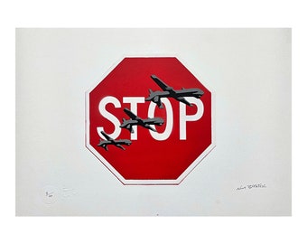 BANKSY/NOT BANKSY - Stop Drones - Original spray paint, certificate (coa), signed, lim. edition 2/10 #banksy #notbanksy #streetart