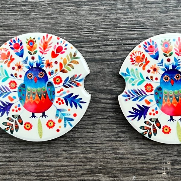 Ceramic Stone Car Coasters - Boho Owl