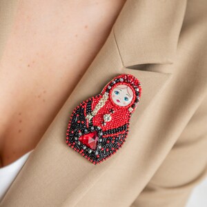 Broche avec Poupées - broche russe Matriochka bleu - Broche