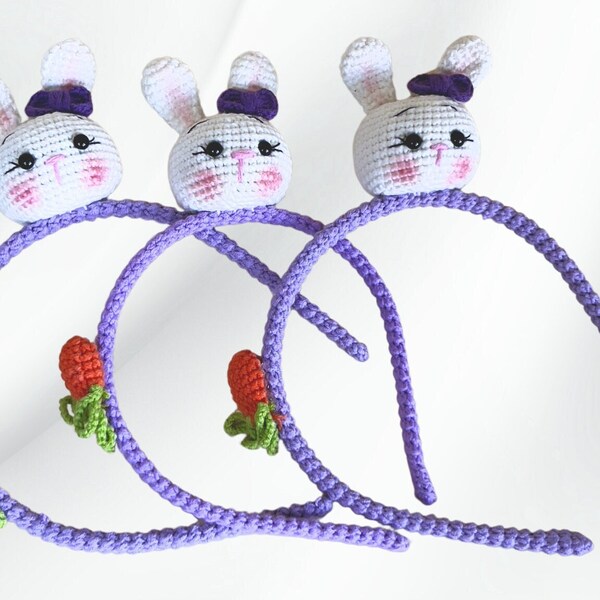 Easter Bunny Headband with Carrot. Hairpin Gift for Your Daughter, Grandchild, Niece, Friend. Cute  Handmade Crochet Hair Accessory For Her