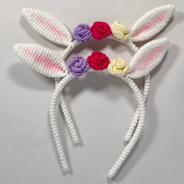 Easter Bunny Ear Headband with Flower Accents Spring Easter Celebration Gift for Daughter, Grandchild, Niece, Friend Hair Accessory For Her