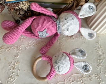New Baby Gift Set / Personalised Wooden Bunny Rattle / Newborn Natural  Comfort Toy / Expecting Mum Gift Box / NewBaby Easter Bunny Gift