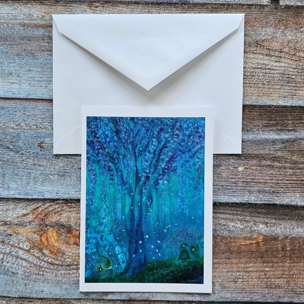 Mushroom Gnome – 5x7 Note Card from my Original Painting. Whimsical, woodland, forest, magical, fantasy, wisteria, acrylic art.