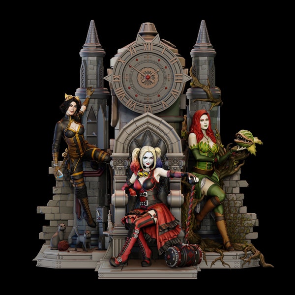 Gotham Sirens Harley Quinn, Poison Ivy und Catwoman Diorama 3D Druck Datei .stl