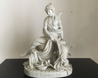 Biscuit porcelain sculpture, "La Curiosità", from the prestigious Italian manufacture TICHE'.