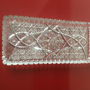 Gorgeous Bohemian Crystal Tray perfect for appetizers, cheeses or desserts. Handcrafted in blown and carved glass. 1980s
