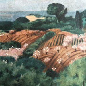 Moise Kisling &quot;Paysage de Sanary&quot; lithographie originale à l&#39;aquarelle signée. Cm. 38,5 x 33,5