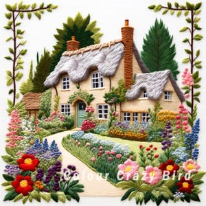 10 Embroidered English Cottages.