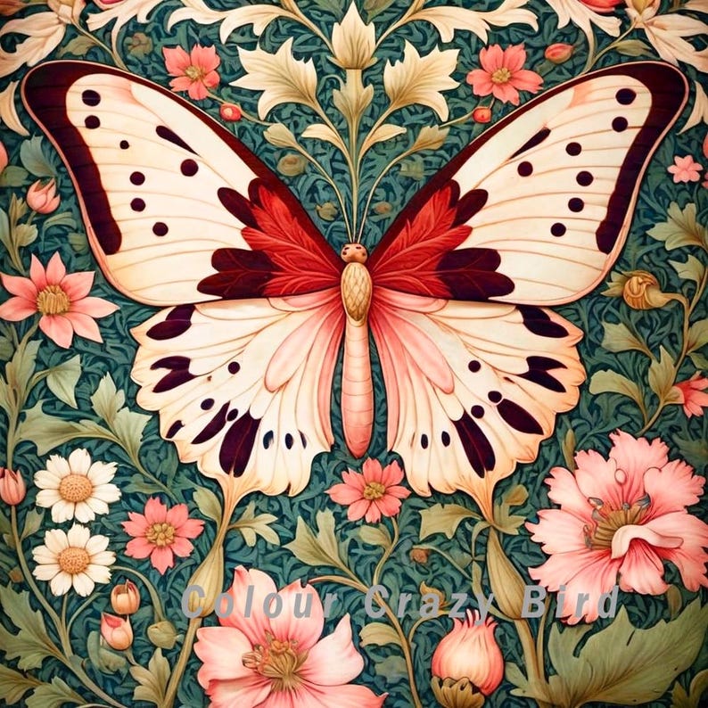 8 William Morris Style Butterflies/nature and Florals/10 X 10 Inch JPEG ...