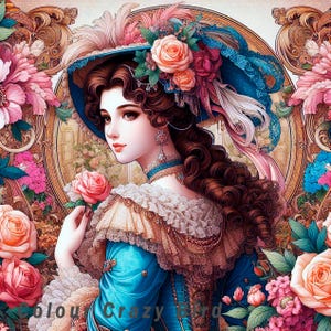 Victorian Ladies Art: AI Generated Images for Crafts (JPEG Download 10x10 inches)