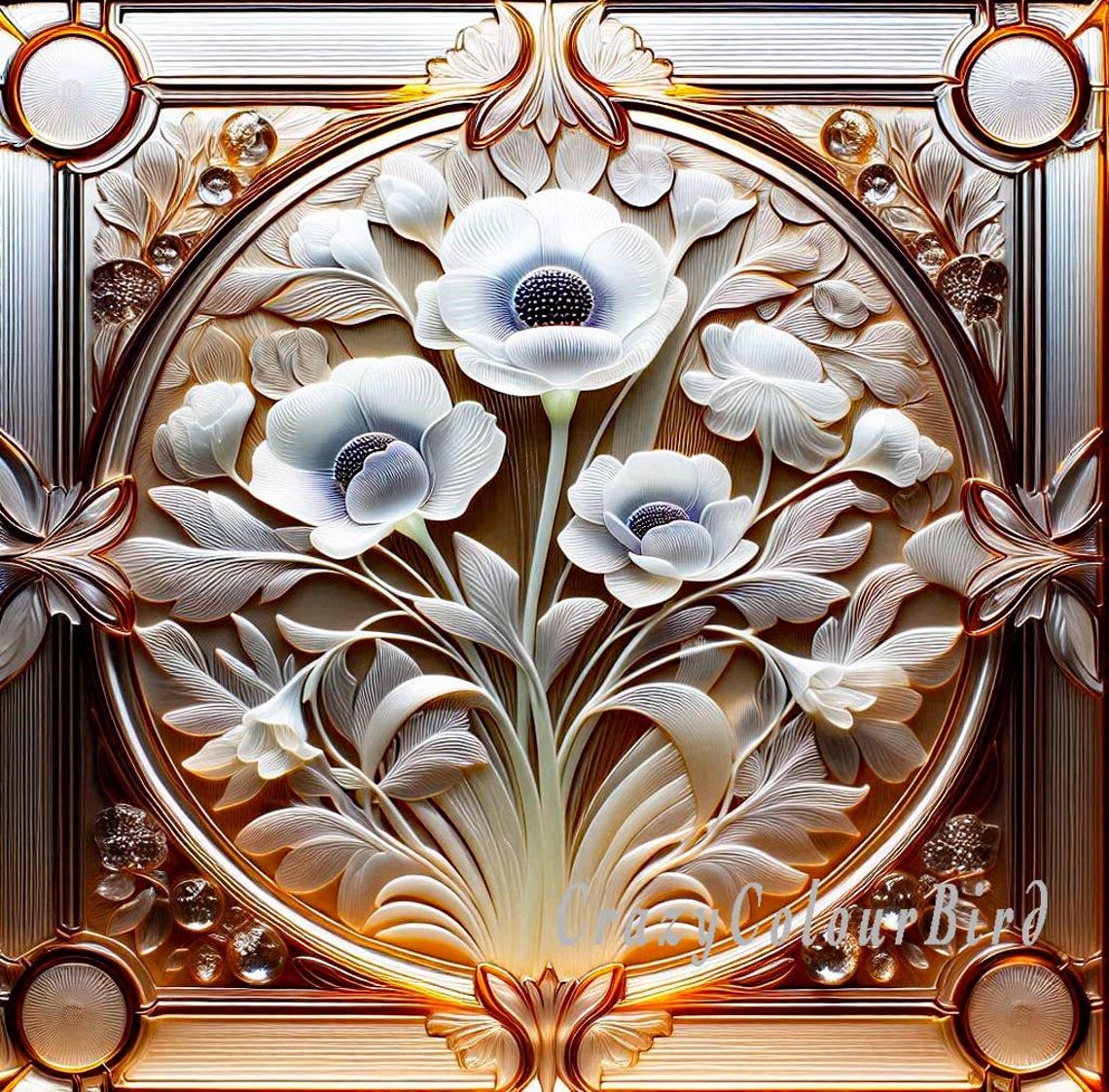 Floral Lalique Style Glass Designs: JPEG Image Download/digital Paper ...