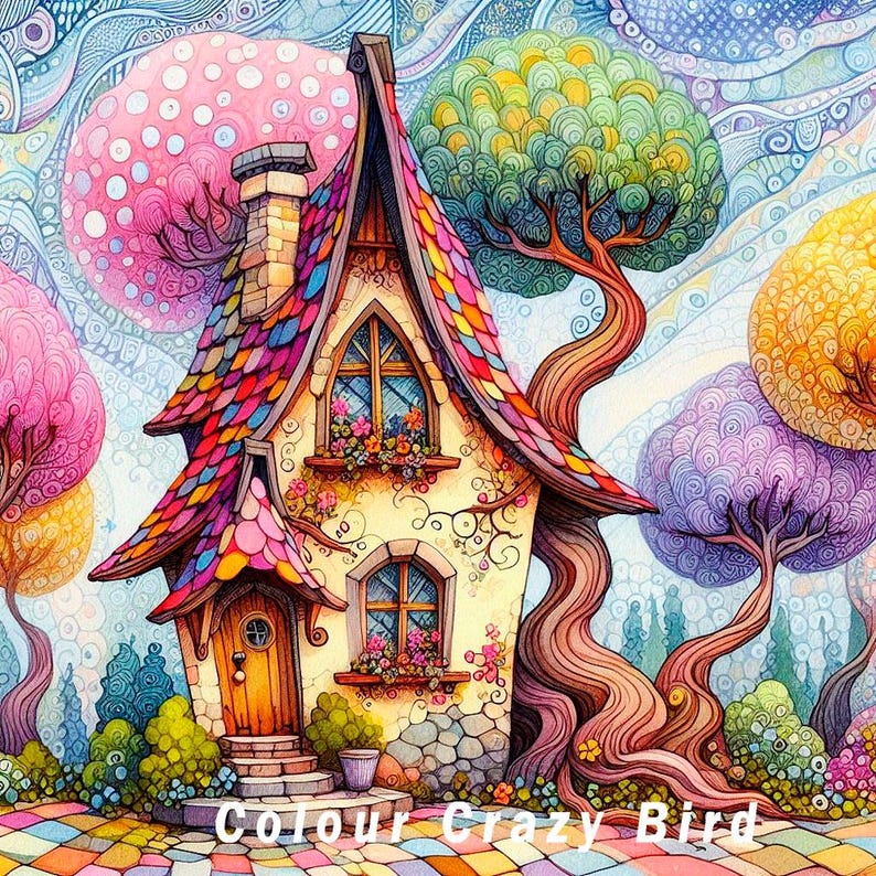 Whimsical Crooked Cottages Art Prints: AI Generated JPEG (digital ...