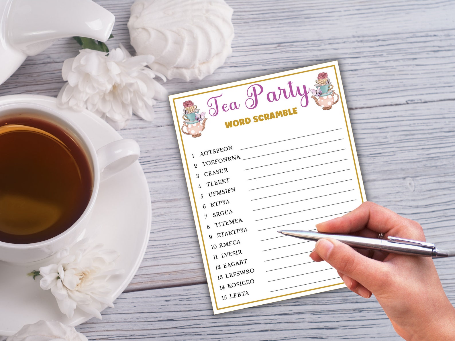 Tea Party Word Scramble Game - Printable Tea Party Games for Birthdays ...