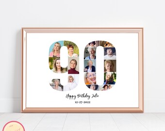 Editable Custom Ninetieth Birthday Gift - Photo Collage - 90th Anniversary - 90th Birthday - Personalized - Custom Picture Board - GH67