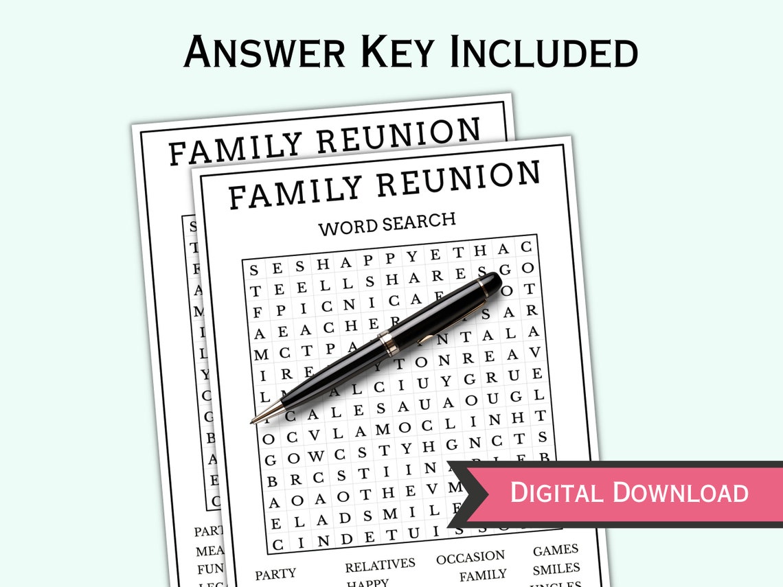 Family Reunion Word Search Game Printable Family Reunion Party Games ...