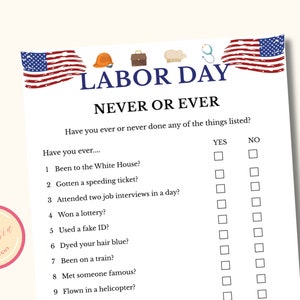 Never or Ever Labor Day Party Game - Printable Labor Day Party Activity - American Trivia - Patriotic Party Game - Instant Download - LM9