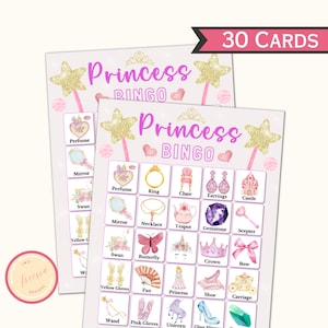 Gioco Princess Bingo - Princess Bingo stampabile per compleanno, brunch, attività indoor per ragazze - 30 carte uniche - Tea Party per ragazze