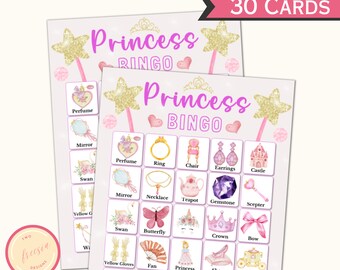 Princess Bingo Game - Printable Princess Bingo for Girls Birthday, Brunch, Indoor Activity - 30 Unique Cards - Girls Tea Party