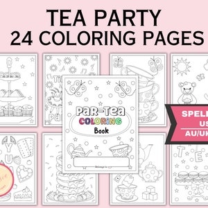 Pages de coloriage Tea Party pour les enfants, fête d'anniversaire, douche nuptiale - imprimable Tea Party Favor - Tea Party activité - téléchargement numérique