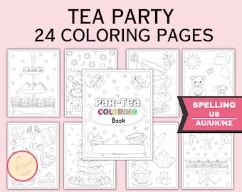 Tea Party Coloring Pages for Kids, Birthday Party, Bridal Shower - Printable Tea Party Favor - Tea Party Activity - Digital Download