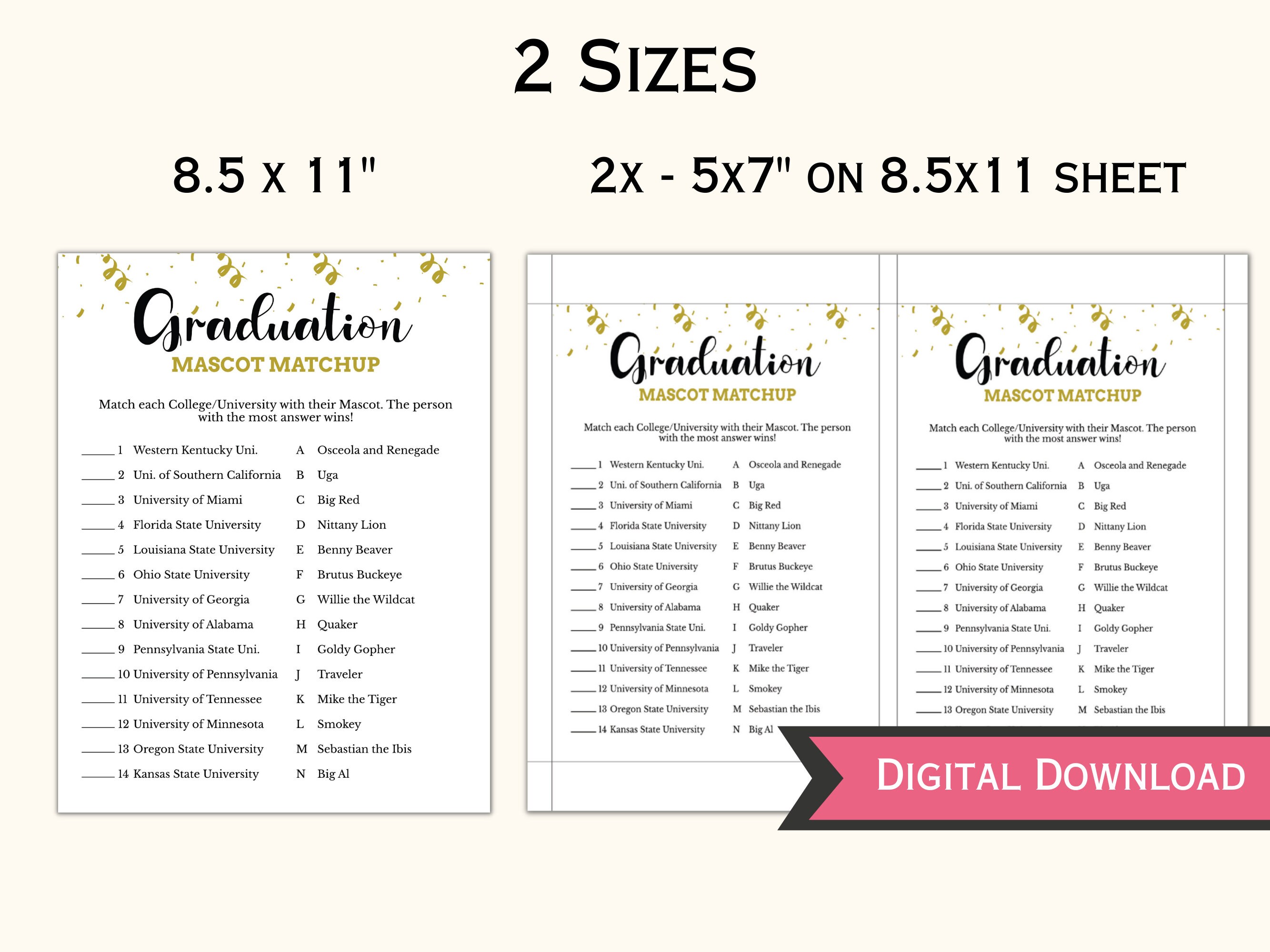 Graduation Mascot Match Game - Printable Graduation Games - 2023 ...