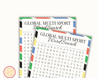 Summer Sports Word Search Printable Game - Global Games - USA Sports Themed - Summer Activities Games  for Kids, Adults, Office Party - QL