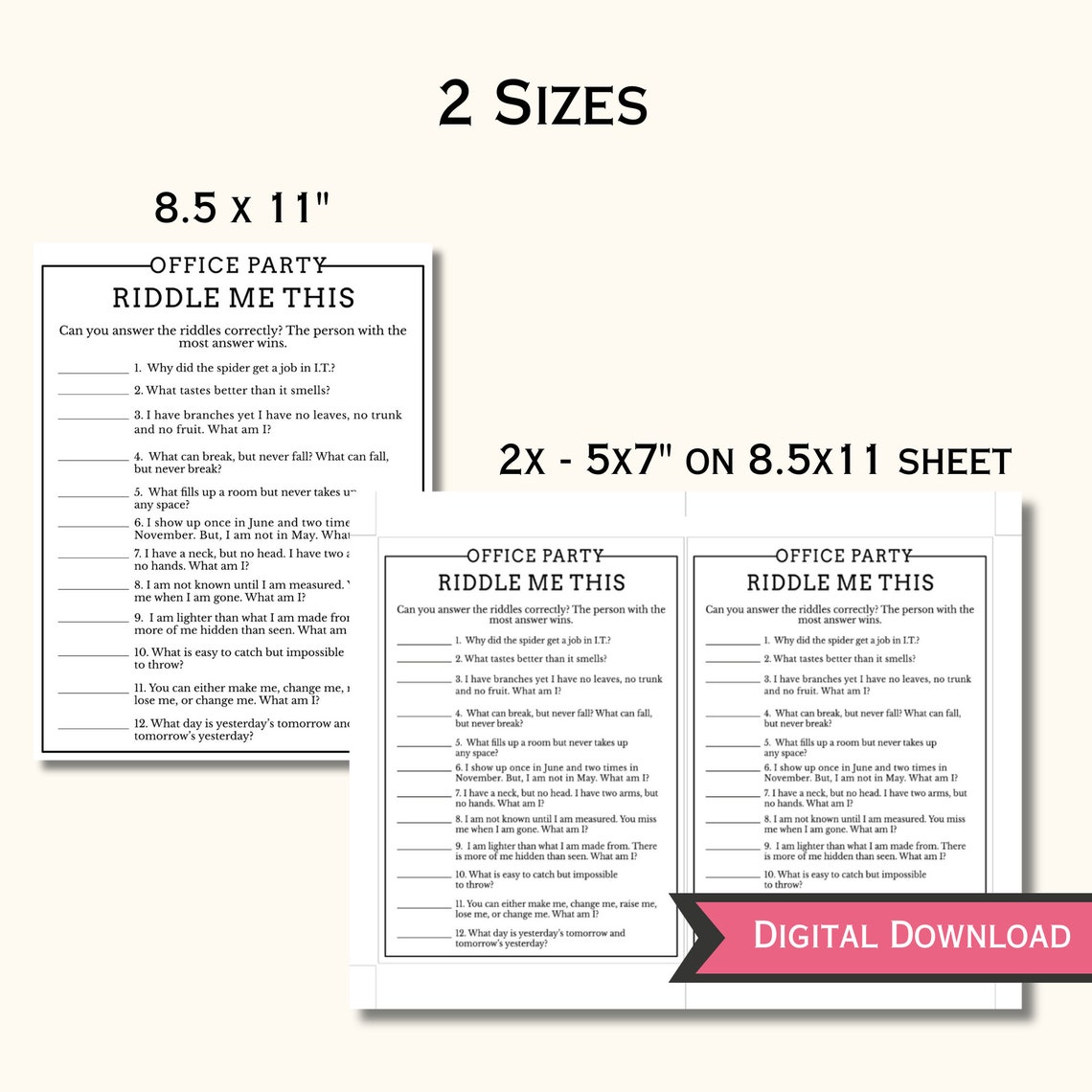 Office Party Riddles Game Printable Work Party Games for Team Building Staff Appreciation