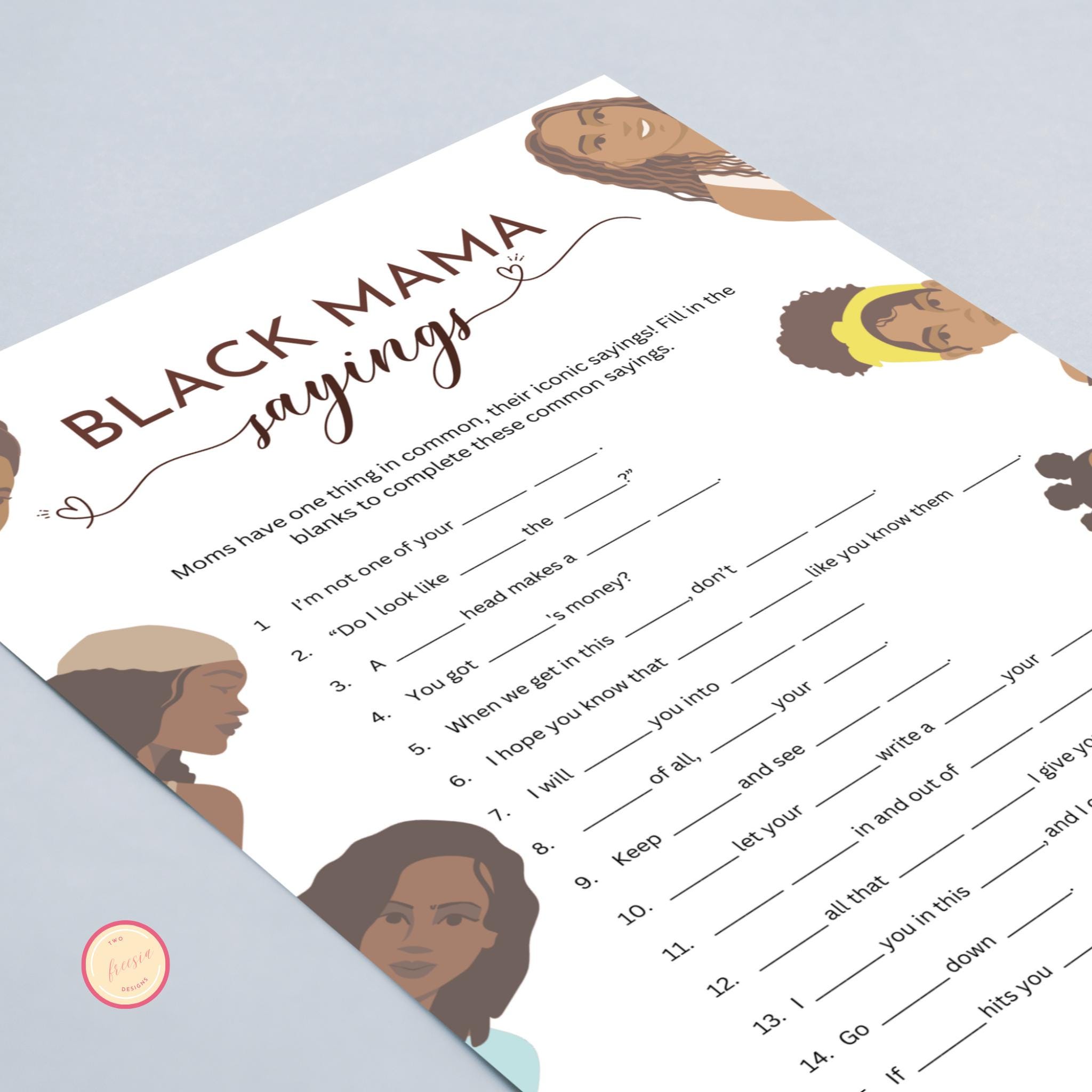 Black Mama Sayings Game, Baby Shower Activity, Black Baby Shower Game ...
