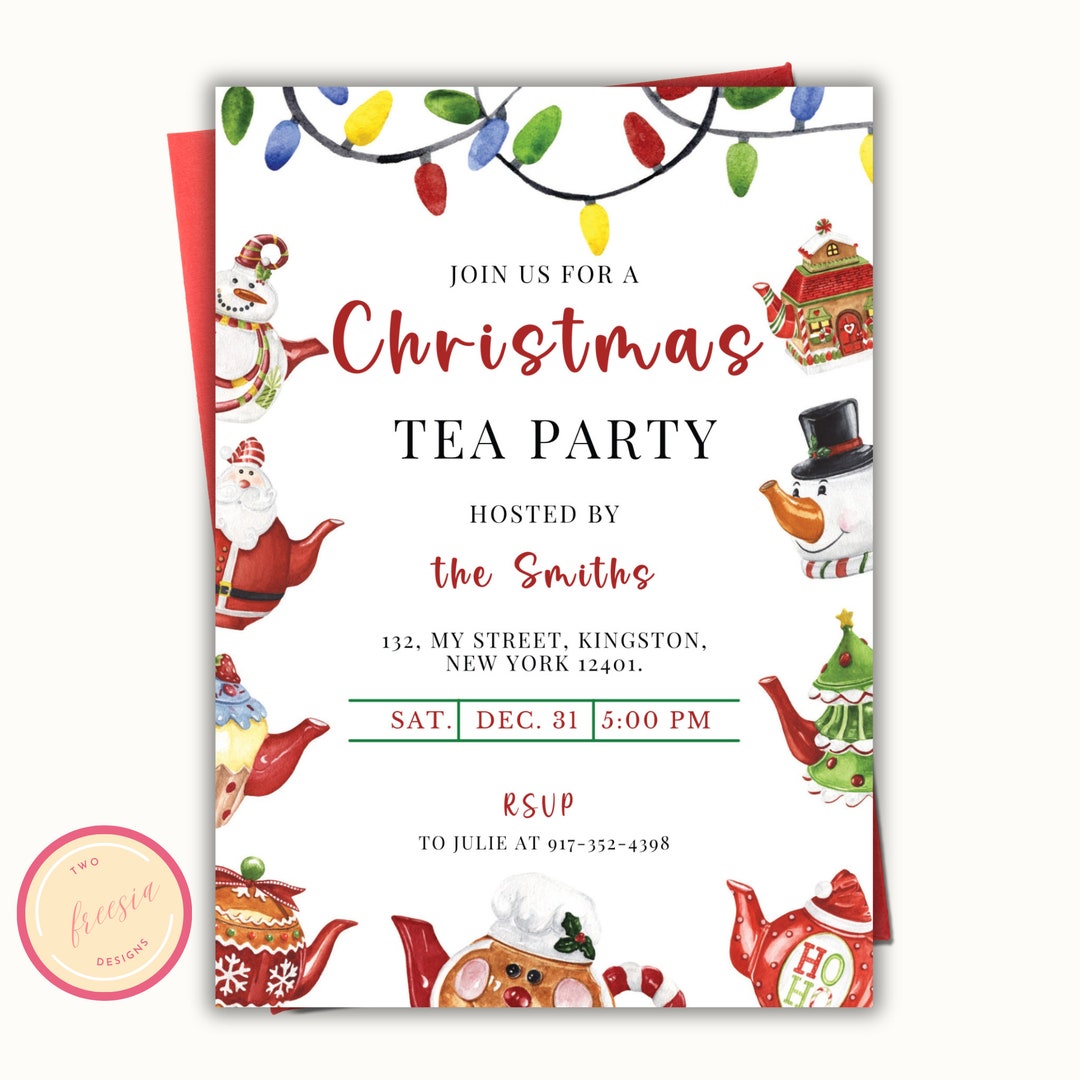 Christmas Tea Party Invitation Holiday Tea Party Invitation Template ...