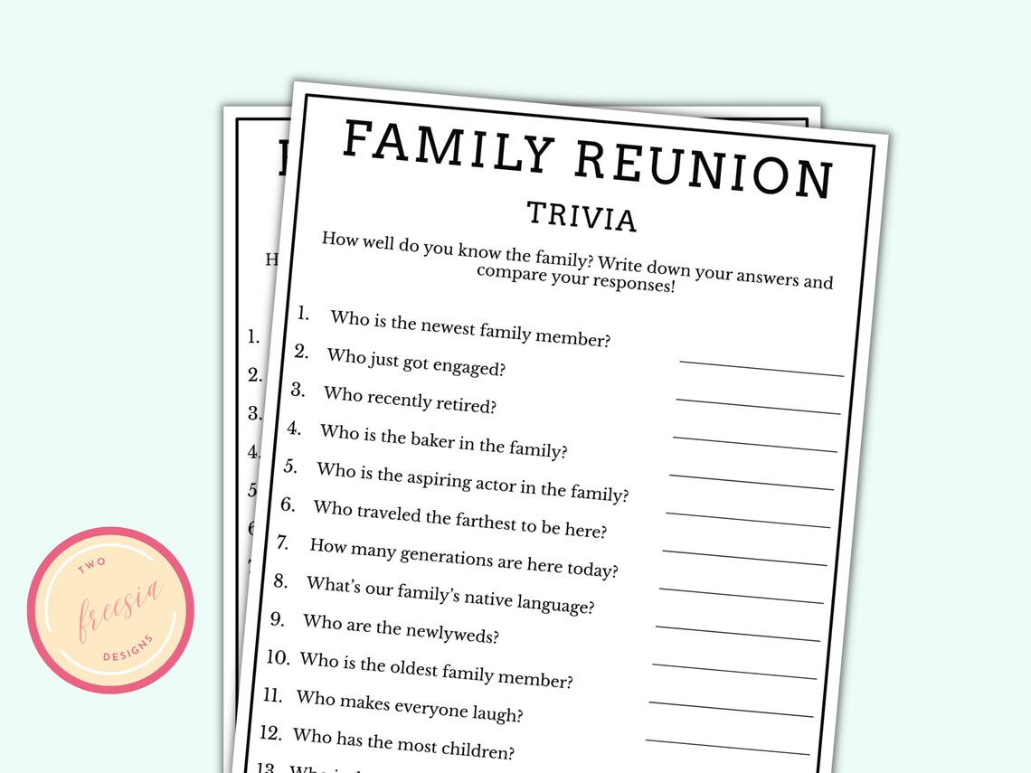 Family Trivia Game - Printable Family Reunion Party Games - Family ...
