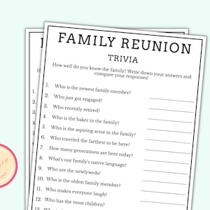 Family Trivia Game - Printable Family Reunion Party Games - Family Gathering Activities for Kids & Adult - Digital Download - RP98