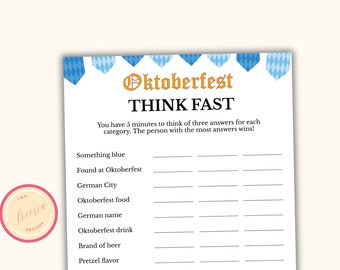 Denk snel - Afdrukbaar Oktoberfest-spel - Volwassen Oktoberfest-feestspel - Duitse Trivia - Bierfestivalspel -I nstant Download - RO23