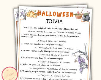 Halloween Trivia Game - Printable Halloween Party Game for Teens and Adults - Party Icebreaker Game - Office, Family Halloween Ideas - KL098