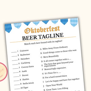Beer Tagline - Printable Oktoberfest Party Game - Beer Festival Game - German Activities for Adults - Beer Fest - Beer Tasting Game - RO23