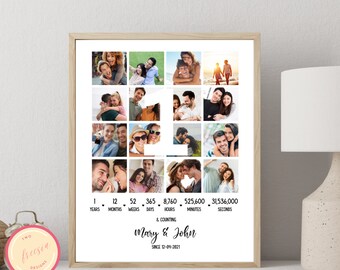 Regalo de collage de fotos personalizado editable del 1er aniversario para novio, regalo de boda de 1 año para ella, regalo para él - 1 año de aniversario