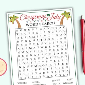 Word Search Game - Printable Christmas In July Game for Kids & Adults - Tropical Beach Christmas Game - Instant Download - MC1