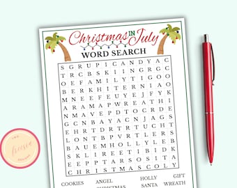 Word Search Game - Printable Christmas In July Game for Kids & Adults - Tropical Beach Christmas Game - Instant Download - MC1
