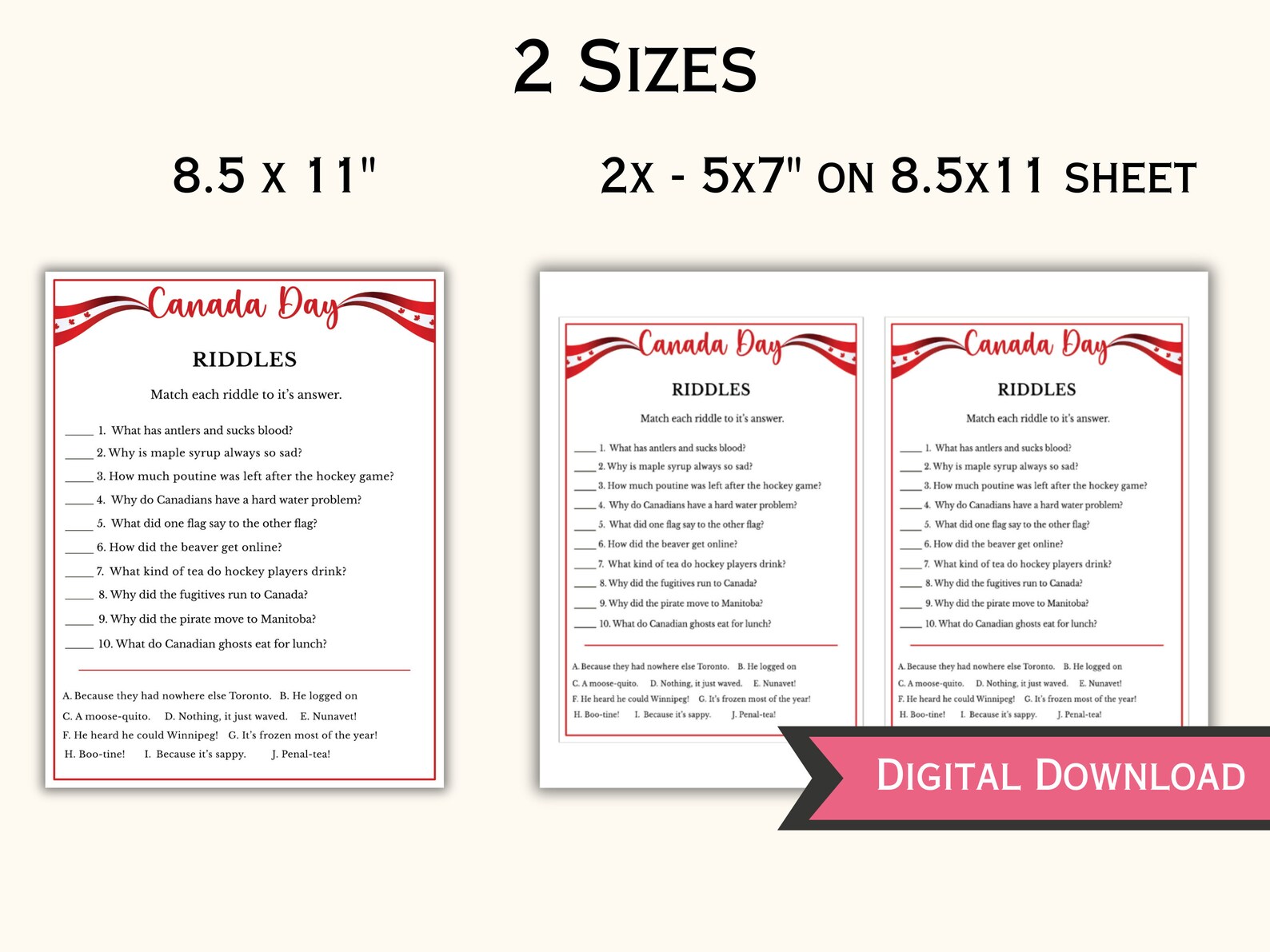 Printable Canada Day Riddles Game Canada Day Game and - Etsy