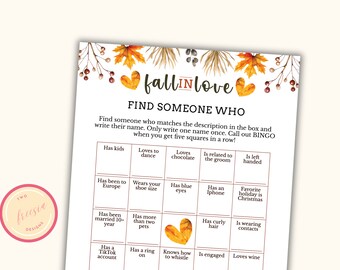 Carta bingo ospite a tema autunnale - Gioco per feste di addio al nubilato autunnale - Giochi per feste nuziali autunnali stampabili - Giochi per feste di addio al nubilato - KW04