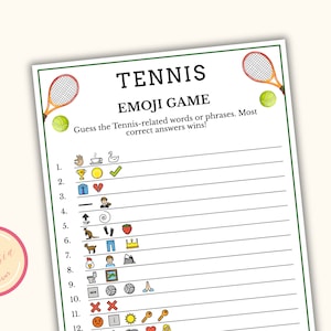 Tennis Emoji Pictionary Game - Tennis-Themed Party - Printable Tennis Party Game for Tournament, Retirement & Birthday Parties - PT98