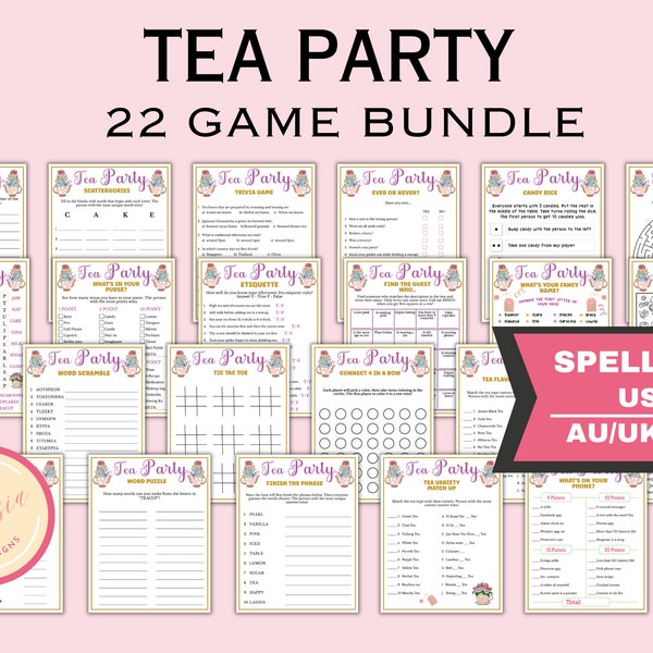 22 Tea Party Game Bundle for Kids & Adults - Tea Party Games for Birthdays, Bridal Shower, Afternoon Tea , Ladies Garden Tea Party