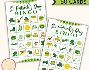 St Patrick's Day Bingo Game -  50 Unique Cards - Printable Party Activities for Kids, Teens & Adults - Instant Download - UP99