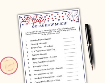 Adivina cuánto juego - Juego imprimible del 4 de julio para adultos - Juego de fiesta del Día de la Independencia - Juego patriótico - Descarga digital - F1P