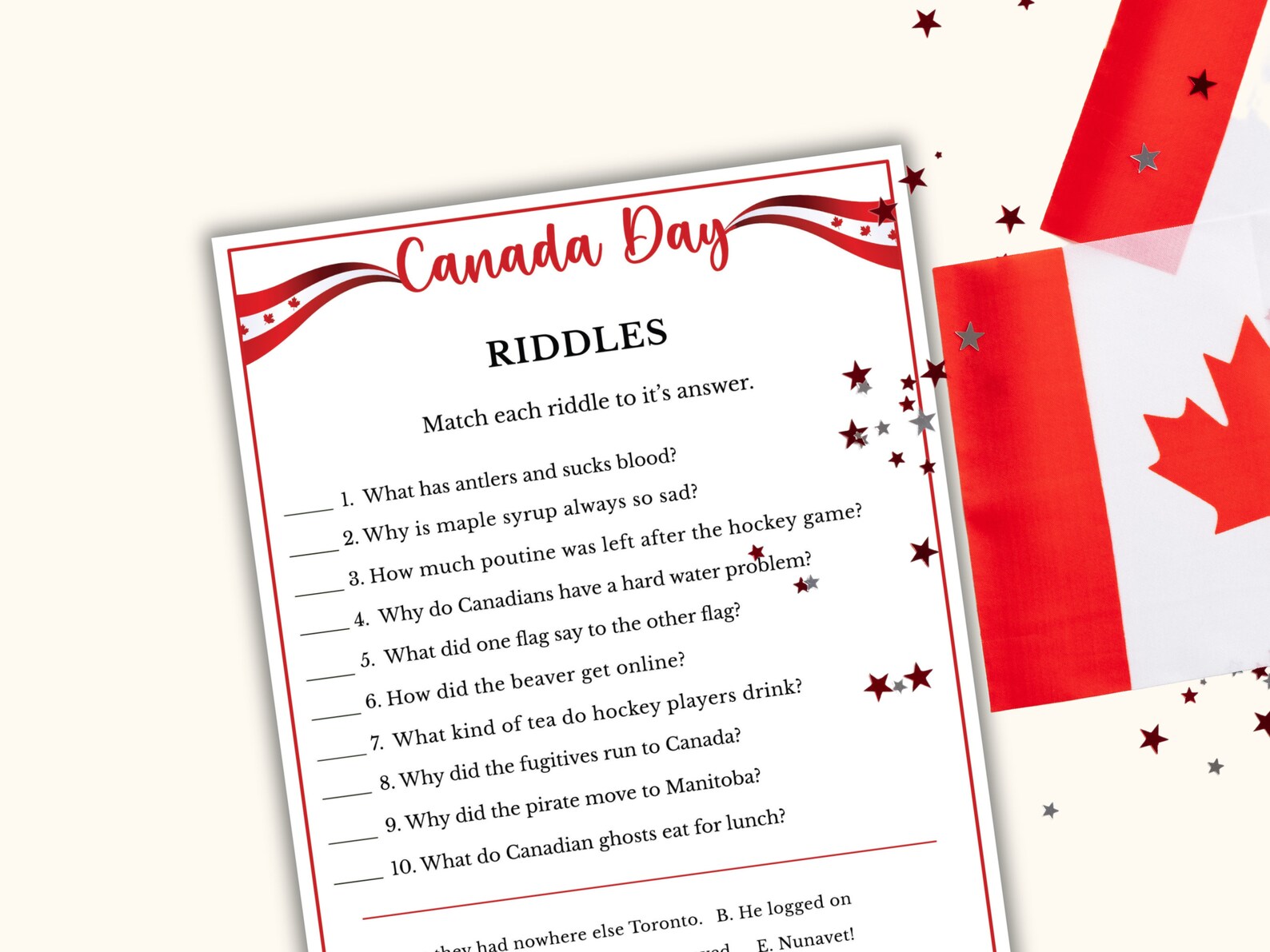 Printable Canada Day Riddles Game - Canada Day Game and Activity for ...