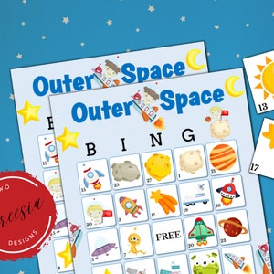 Jeu de bingo dans l'espace - Jeu de bingo dans l'espace imprimable pour fête d'anniversaire d'enfants, fête de l'espace, activité en classe et à la maison