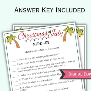 Juy Riddles Christmas in July Riddles Game - Printable Christmas in July Game for ...