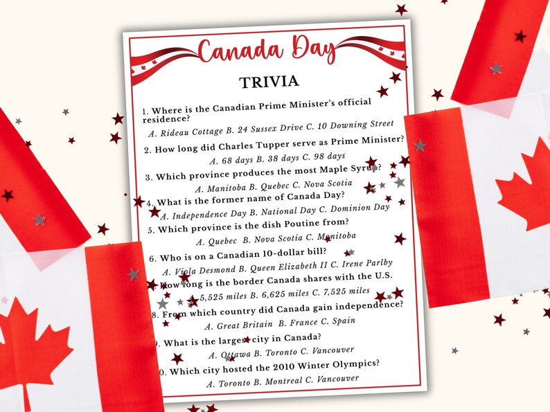 Canada Day Trivia Game - Printable Canada Day Game for Kids & Adults ...