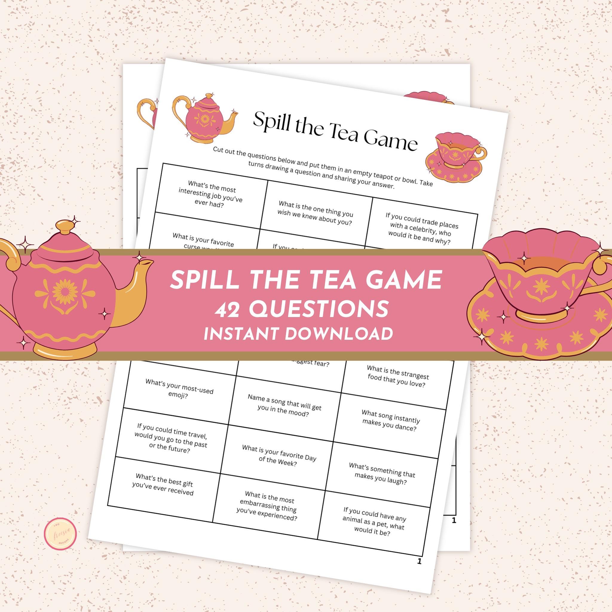 Spill the Tea Game, Tea Party Game Printable, Adult Tea Party Game, Tea ...