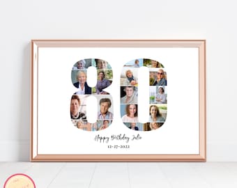 Editable Custom Eightieth Birthday Gift - Photo Collage - 80th Anniversary -  80th Birthday - Personalized - Custom Picture Board - GH67