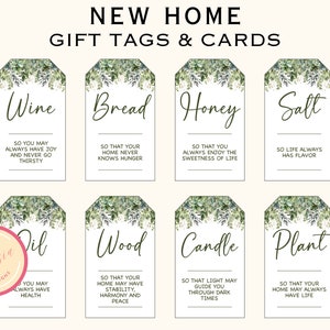 Traditionele Housewarming Gift Basket Tags - Afdrukbaar groen New Home Tags en kaarten - New Home Owners Gift - Welcome Home Gift - PL90